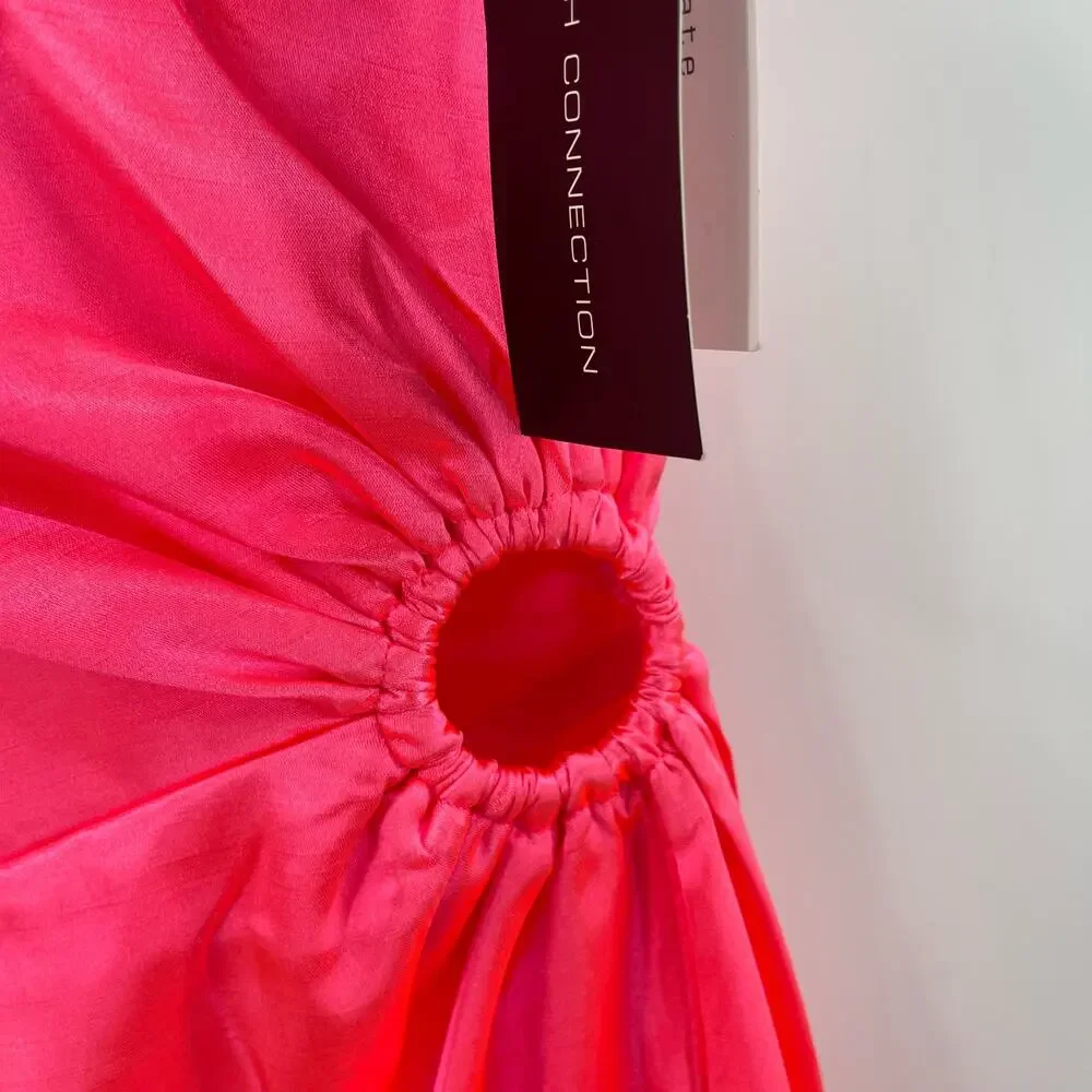 FRENCH CONNECTION Dress Size 6 Adaline Satin One Shoulder Midi Neon Pink NWT